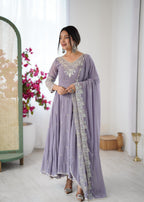 Lavender Grey Hand-Embellished Anarkali Suit Set with Dupatta