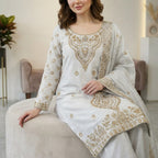 Luxury Embroidered Straight Kurta Palazzo Set with Dupatta for Women