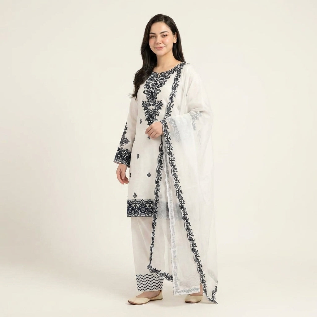 Elegant Embroidered Cotton Suit Set with Dupatta for Women