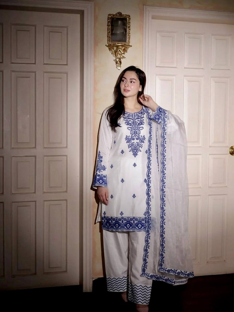 Elegant Embroidered Cotton Suit Set with Dupatta for Women