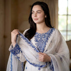 Elegant Embroidered Cotton Suit Set with Dupatta for Women