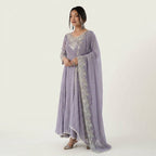 Lavender Grey Hand-Embellished Anarkali Suit Set with Dupatta