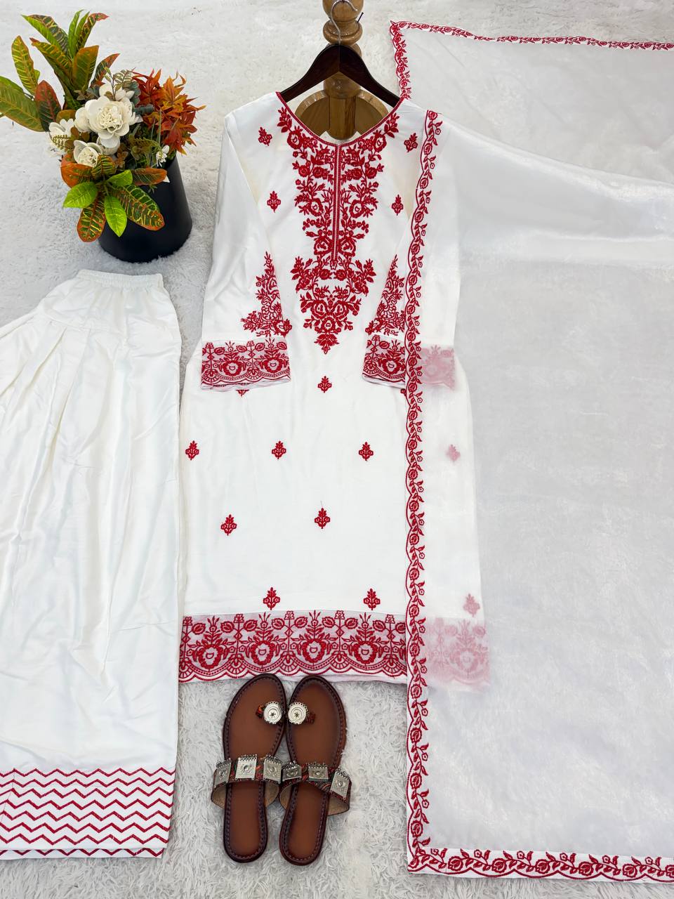 Elegant Embroidered Cotton Suit Set with Dupatta for Women