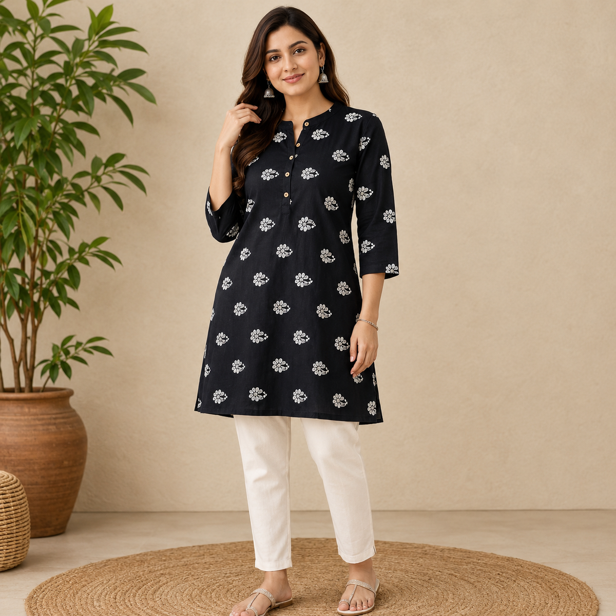 Elara Black Embroidered Cotton Kurti