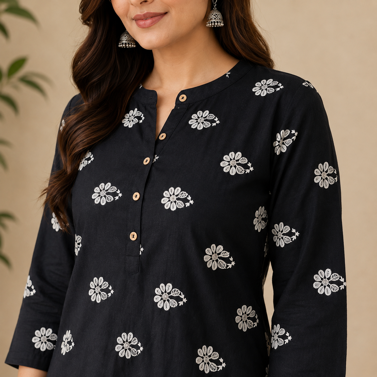 Elara Black Embroidered Cotton Kurti
