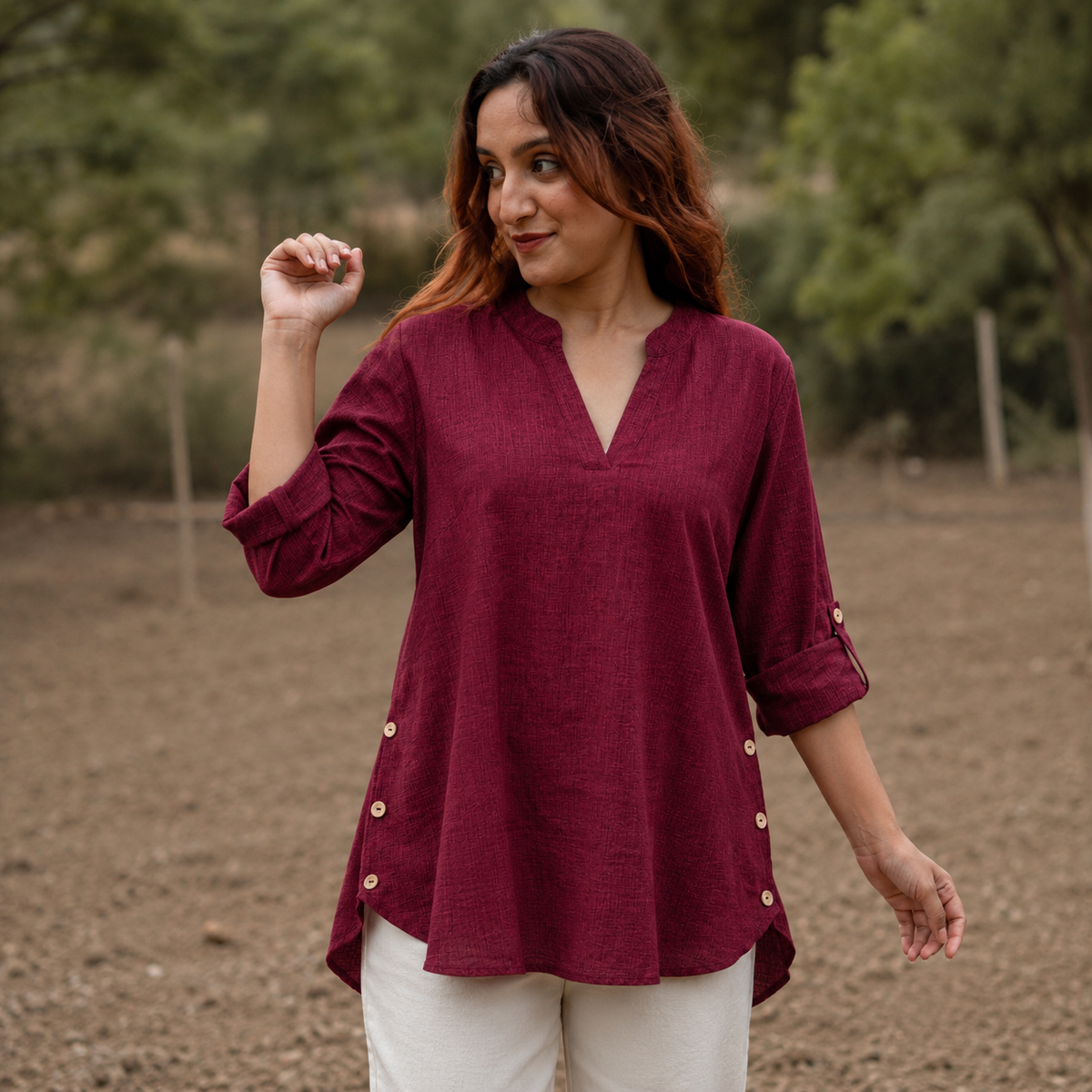 Maroon Everyday V-Neck Tunic for Women