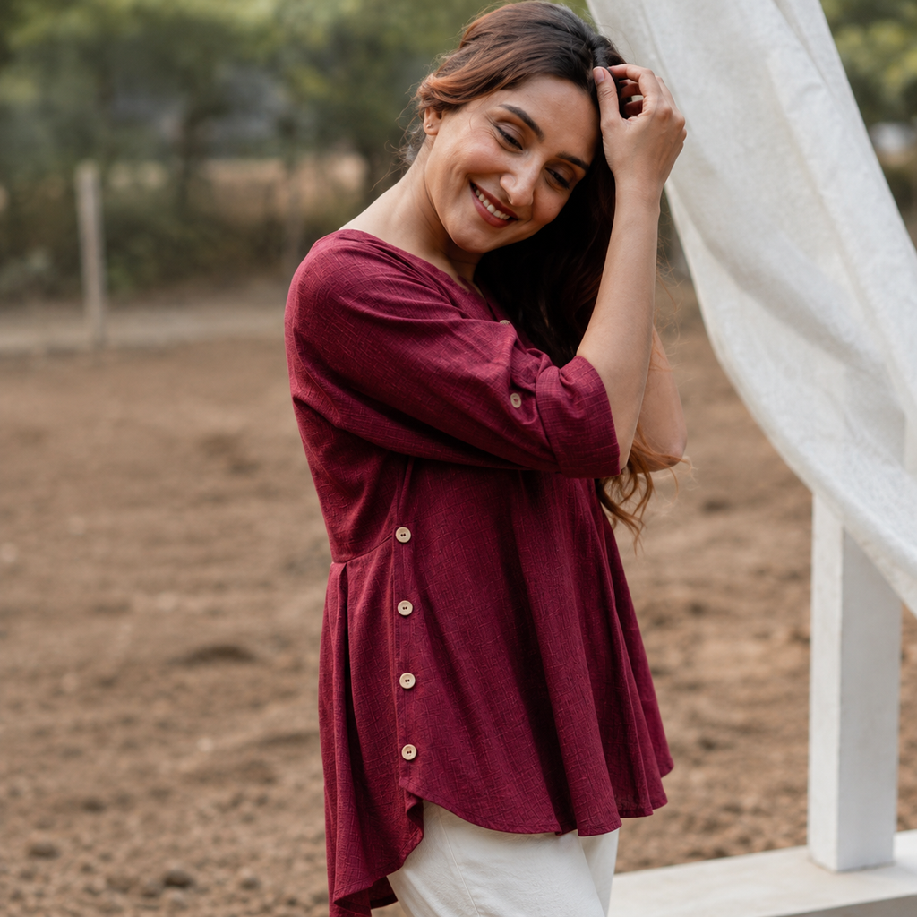 Maroon Everyday V-Neck Tunic for Women
