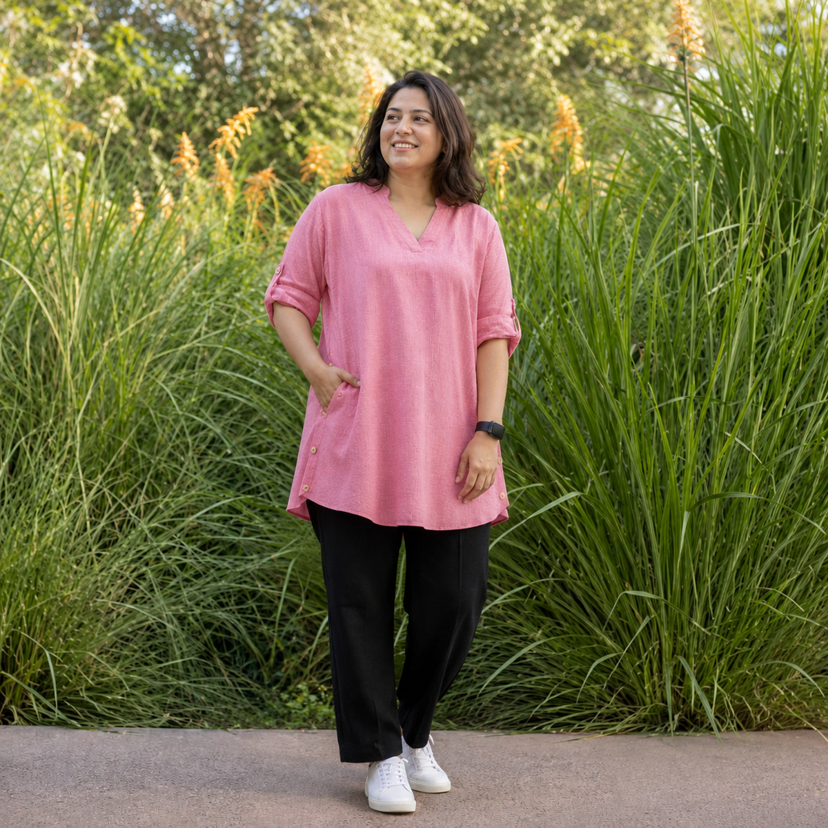 Blush Pink Everyday V-Neck Women Tunic