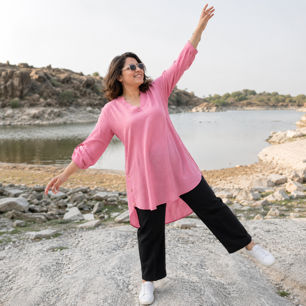 Blush Pink Everyday V-Neck Women Tunic
