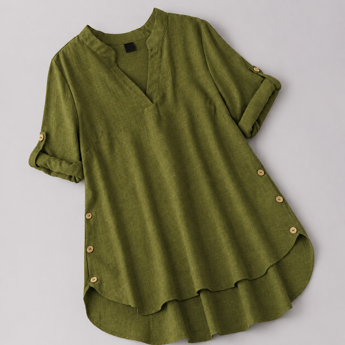 Olive Green V-Neck High-Low Women’s Tunic Top