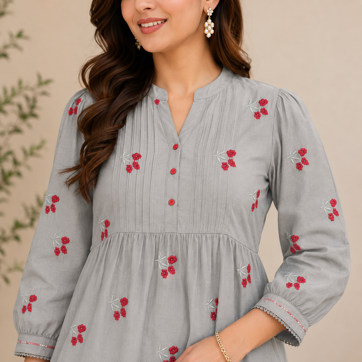 Elara Grey Embroidered Tunic