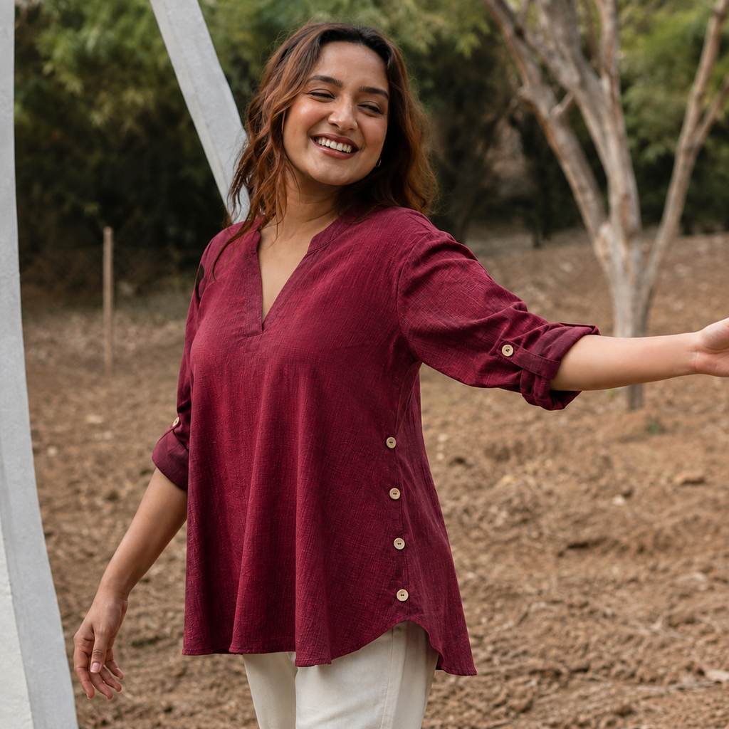 Maroon Everyday V-Neck Tunic for Women