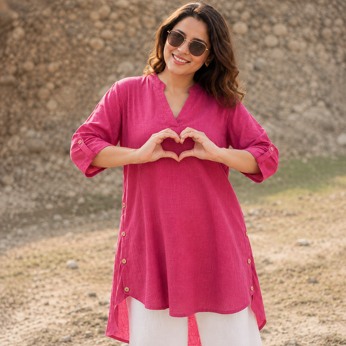 Raspberry Pink V-Neck High-Low Women’s Tunic