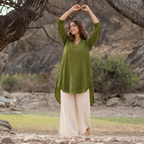 Olive Green V-Neck High-Low Women’s Tunic Top